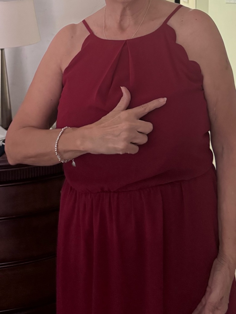 BCX Strapless Scallop-Trim Dress in Wine